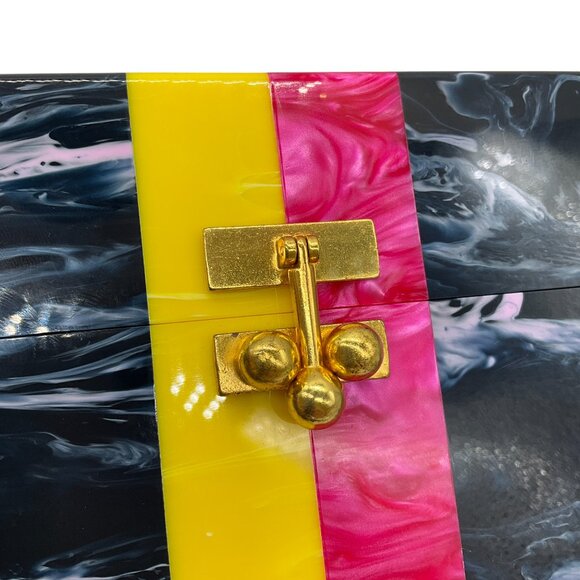 Edie Parker Navy Multi Small Trunk Vintage Stripe Acrylic Clutch - Picture 6 of 16